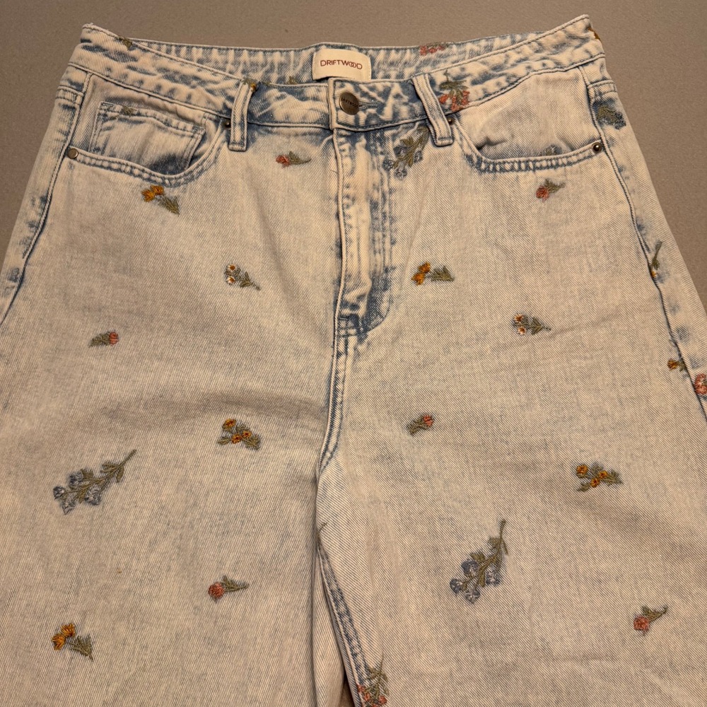 Driftwood Floral Embroidered Wide Leg Jeans Light Wash Blue Women Size 31 - Picture 12 of 15